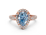 Rose gold Fancy Blue Pear  Cut Halo Pave Band Four-Prong Setting Ring_20