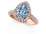 Rose gold Fancy Blue Pear  Cut Halo Pave Band Four-Prong Setting Ring_21