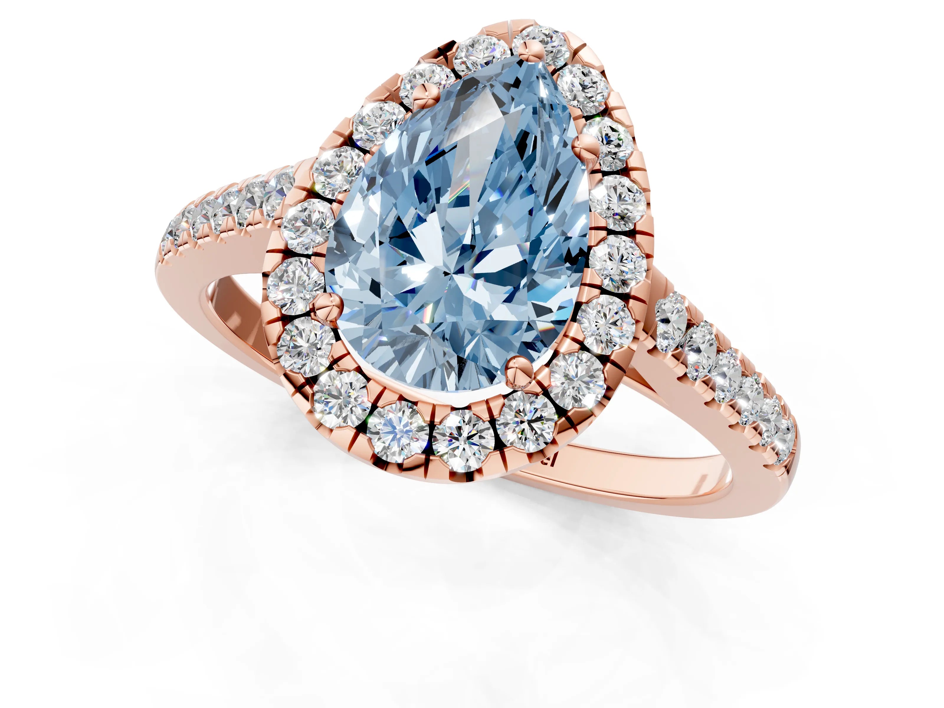 Rose gold Fancy Blue Pear Cut Halo Pave Diamond Engagement Ring with Four-Prong Setting_1