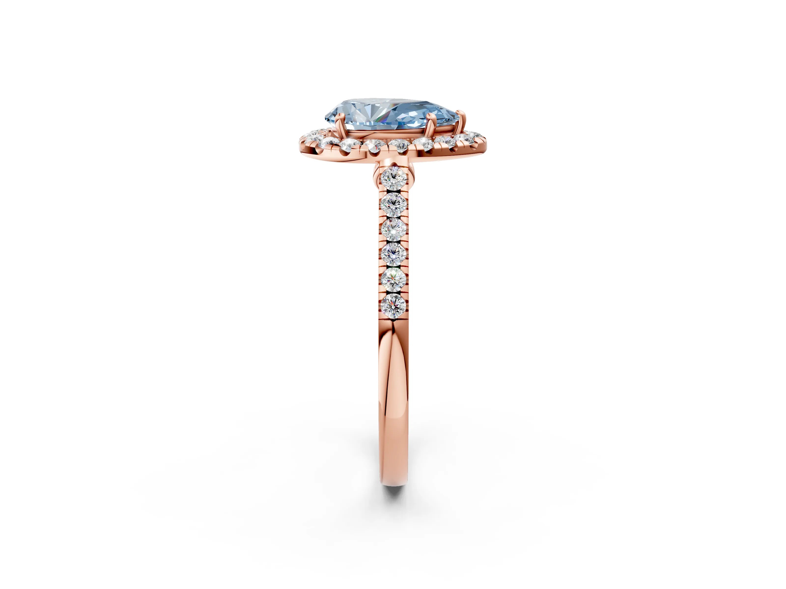 Rose gold Fancy Blue Pear Cut Halo Pave Diamond Engagement Ring with Four-Prong Setting_2