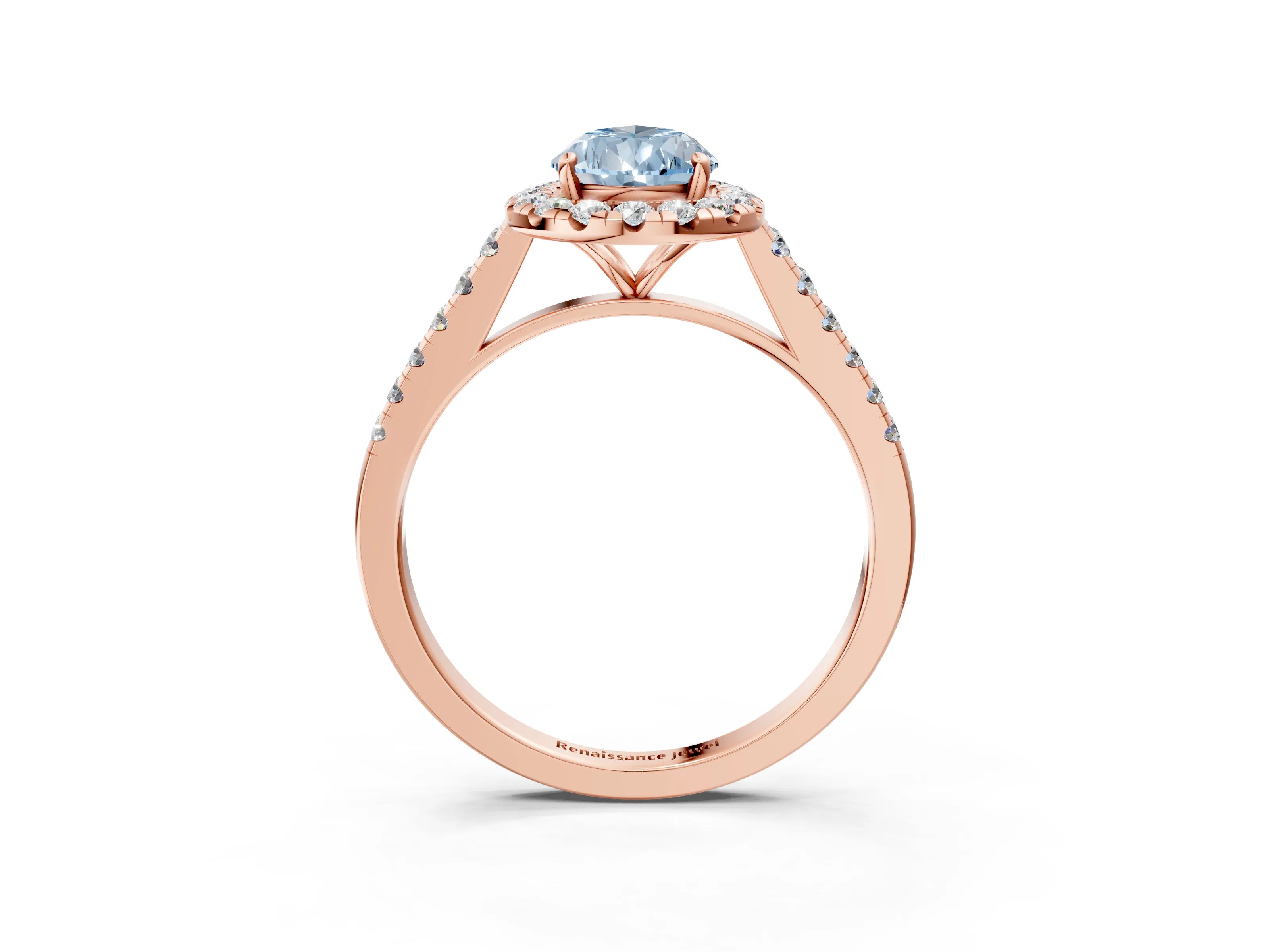 Rose gold Fancy Blue Pear Cut Halo Pave Diamond Engagement Ring with Four-Prong Setting_3