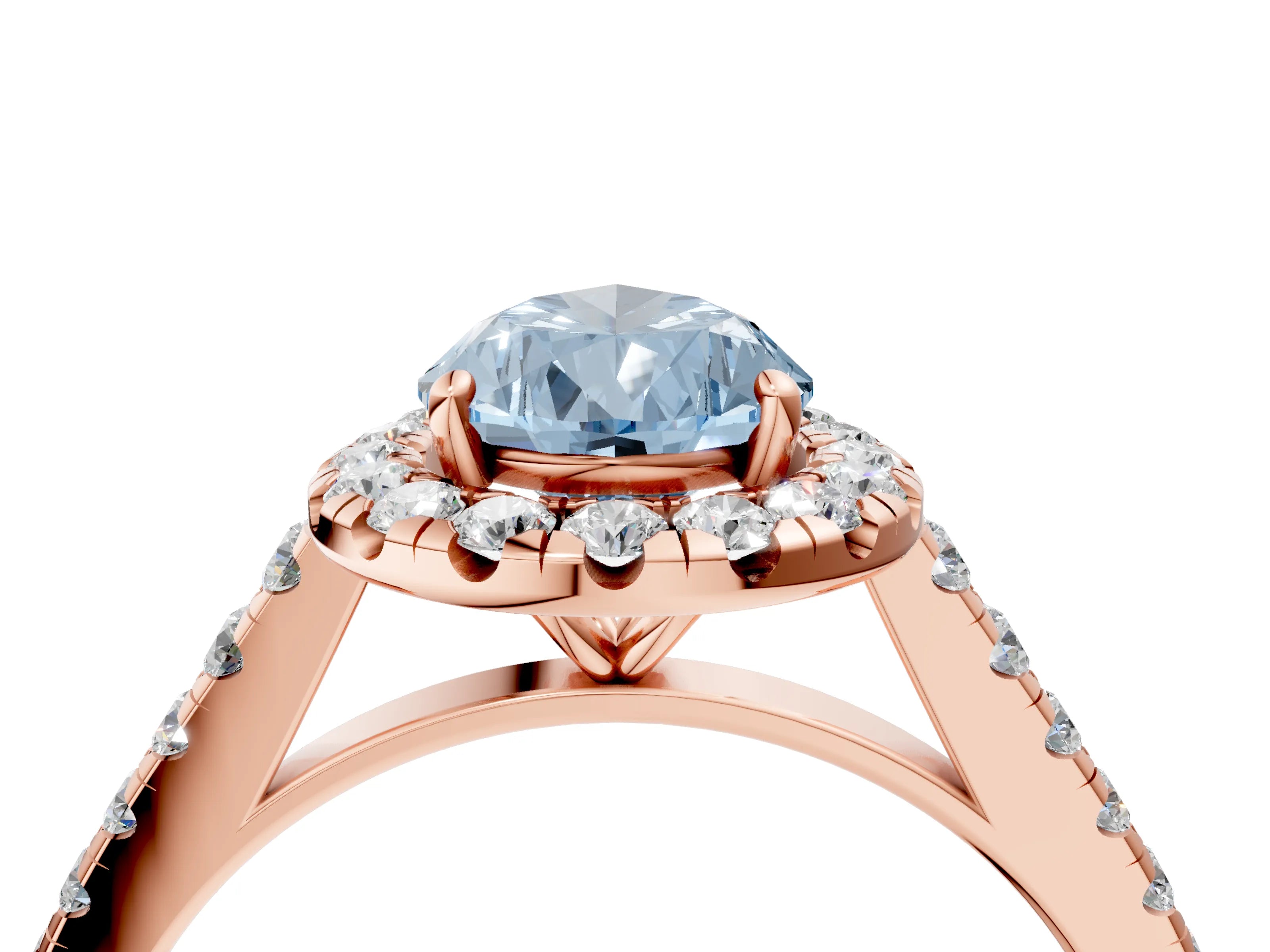 Rose gold Fancy Blue Pear Cut Halo Pave Diamond Engagement Ring with Four-Prong Setting_4