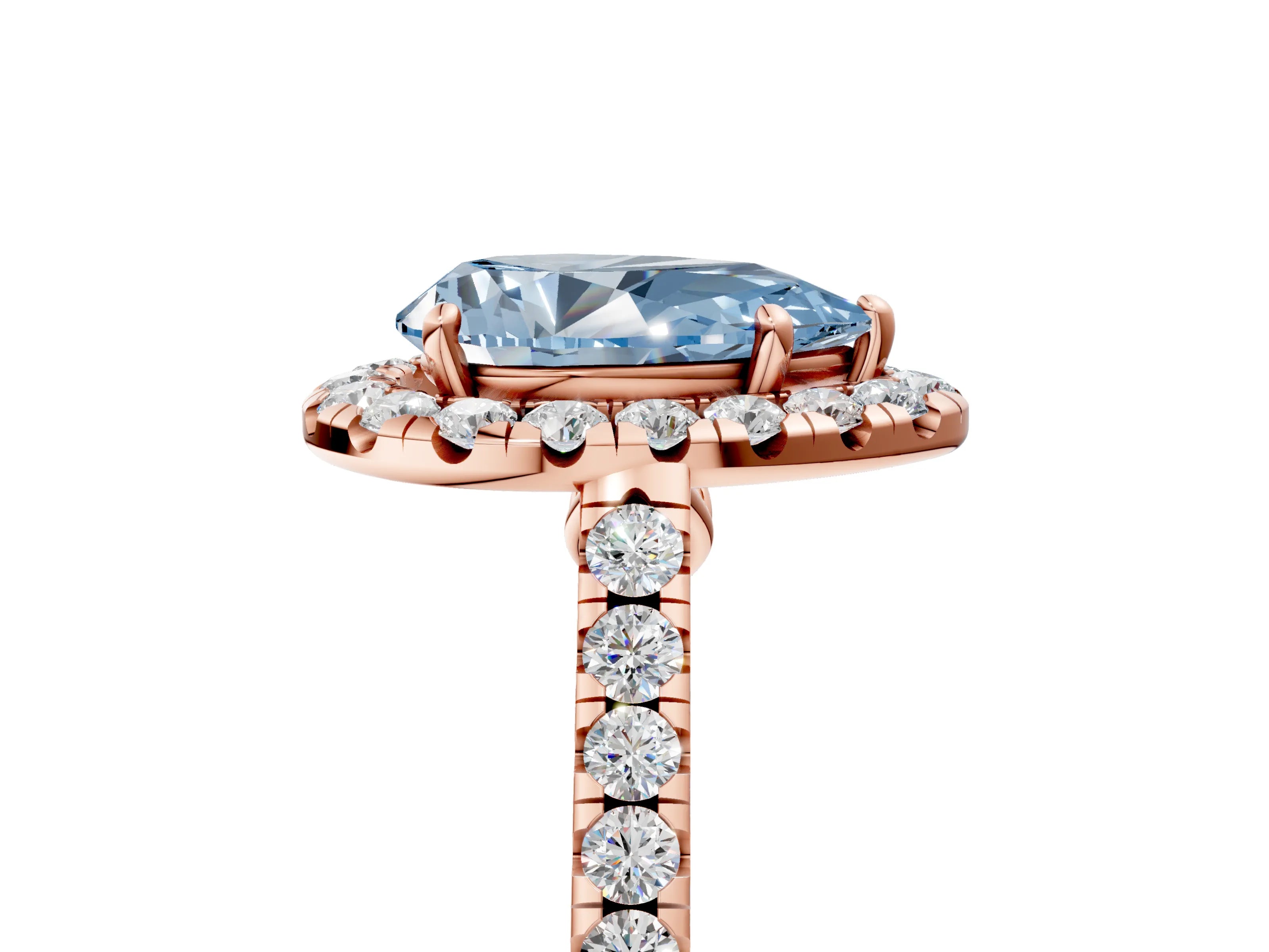 Rose gold Fancy Blue Pear Cut Halo Pave Diamond Engagement Ring with Four-Prong Setting_5