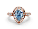 Rose gold Fancy Blue Pear  Cut Halo Pave Split Shank Prong Setting Ring_33