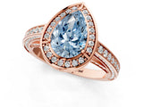 Rose gold Fancy Blue Pear  Cut Halo Pave Split Shank Prong Setting Ring_34