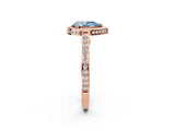 Rose gold Fancy Blue Pear  Cut Halo Pave Split Shank Prong Setting Ring_35