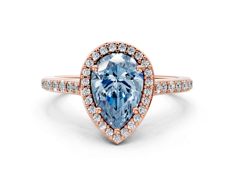 Rose gold Fancy Blue Pear Cut Halo Round Diamond Pavé Band with Four-Prong Setting_3