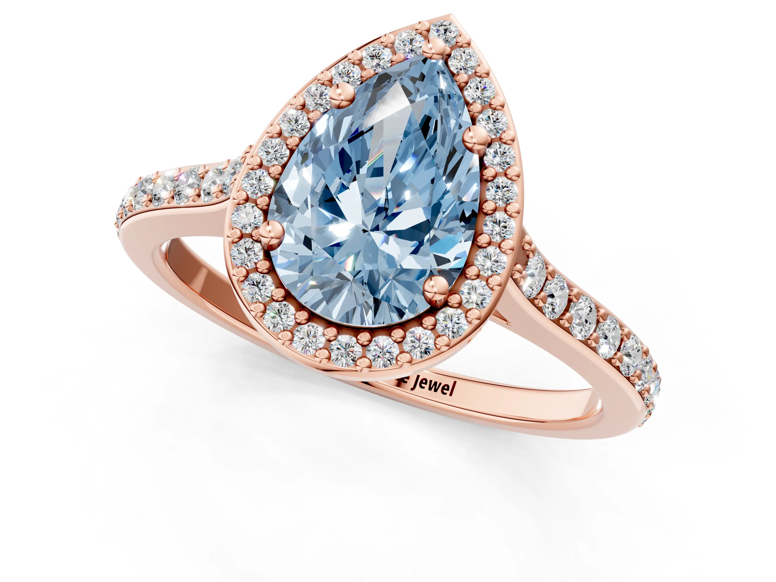 Rose gold Fancy Blue Pear Cut Halo Round Diamond Pavé Band with Four-Prong Setting_4