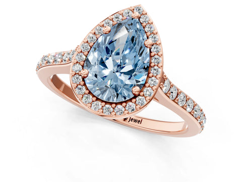 Rose gold Fancy Blue Pear Cut Halo Round Diamond Pavé Band with Four-Prong Setting_4