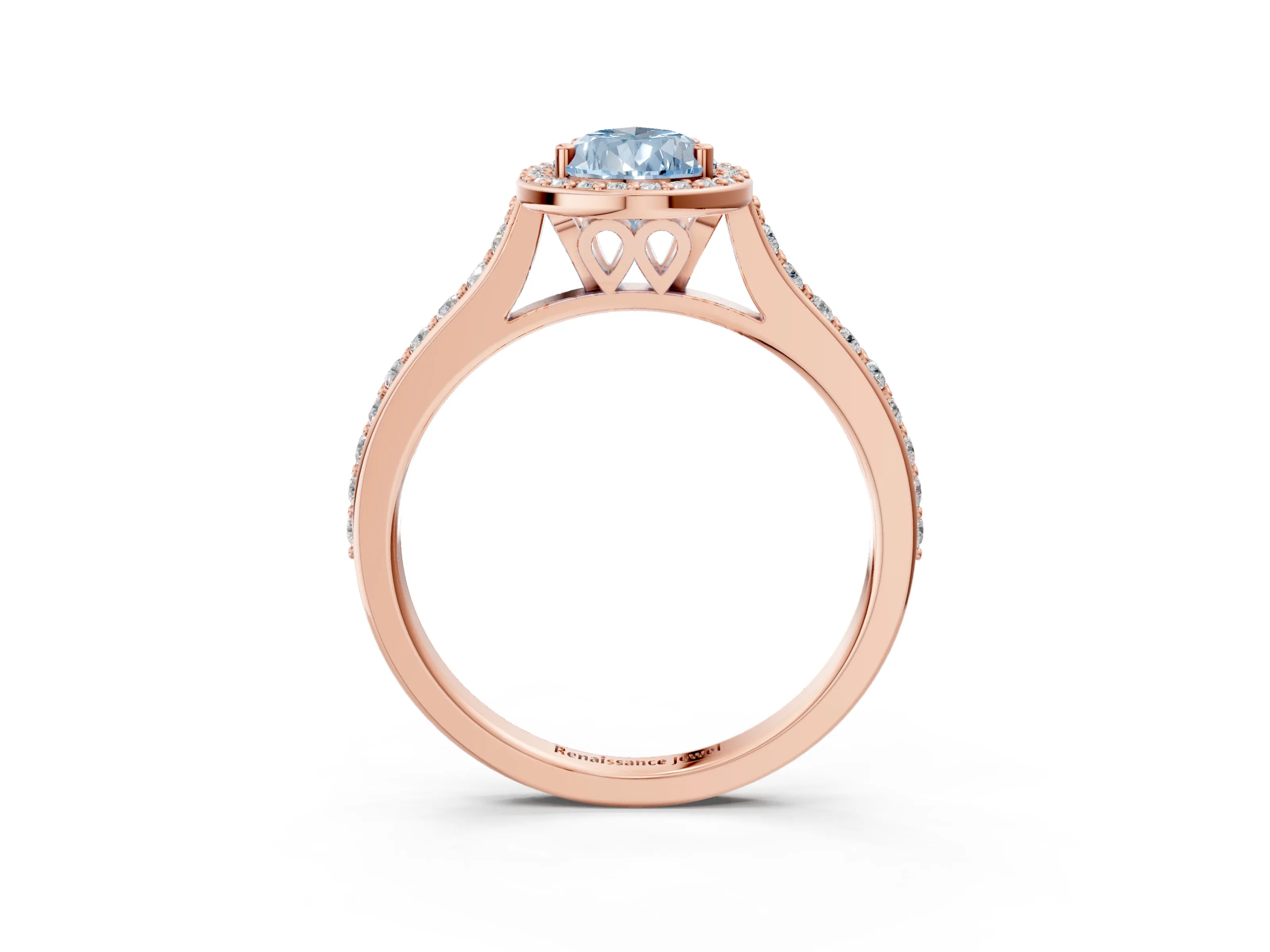 Rose gold Fancy Blue Pear Cut Halo Round Diamond Pavé Band with Four-Prong Setting_6