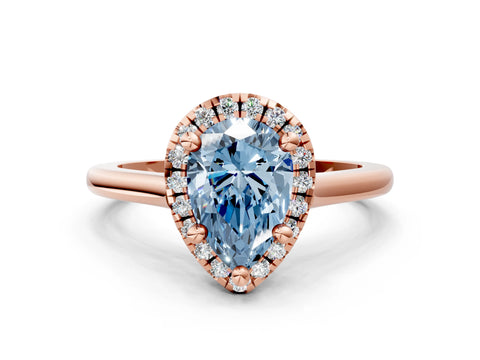 Rose gold Fancy Blue Pear Cut Halo Round Diamond Solitaire Engagement Ring with Pave Band and Four-Prong Setting_12