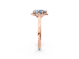 Rose gold Fancy Blue Pear Cut Halo Round Diamond Solitaire Engagement Ring with Pave Band and Four-Prong Setting_14