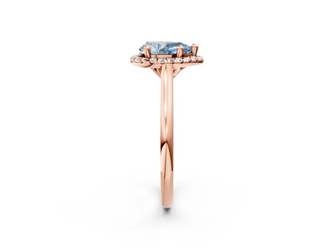Rose gold Fancy Blue Pear Cut Halo Round Diamond Solitaire Engagement Ring with Pave Band and Four-Prong Setting_14