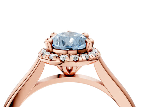 Rose gold Fancy Blue Pear Cut Halo Round Diamond Solitaire Engagement Ring with Pave Band and Four-Prong Setting_16