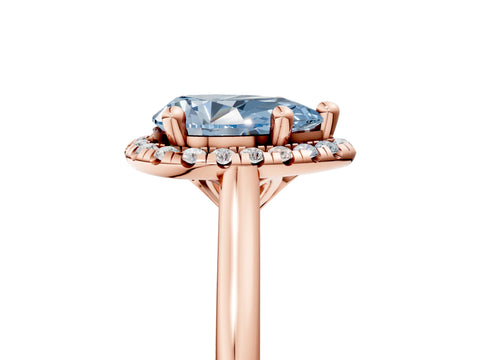 Rose gold Fancy Blue Pear Cut Halo Round Diamond Solitaire Engagement Ring with Pave Band and Four-Prong Setting_17