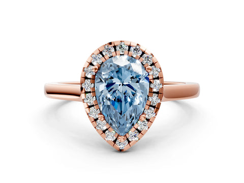 Rose gold Fancy Blue Pear Cut Halo Round Diamond Solitaire Ring with Pavé Band and Four-Prong Setting_12