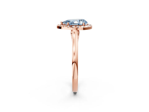 Rose gold Fancy Blue Pear Cut Halo Round Diamond Solitaire Ring with Pavé Band and Four-Prong Setting_14