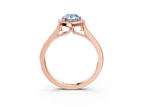 Rose gold Fancy Blue Pear Cut Halo Round Diamond Solitaire Ring with Pavé Band and Four-Prong Setting_15