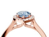 Rose gold Fancy Blue Pear Cut Halo Round Diamond Solitaire Ring with Pavé Band and Four-Prong Setting_16