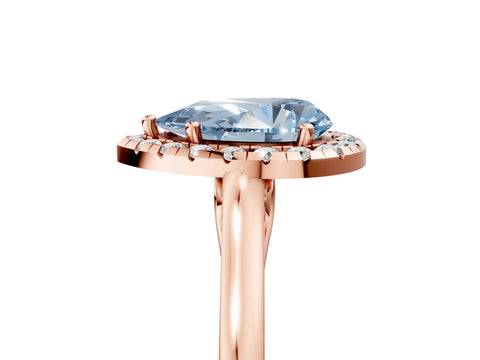 Rose gold Fancy Blue Pear Cut Halo Round Diamond Solitaire Ring with Pavé Band and Four-Prong Setting_17