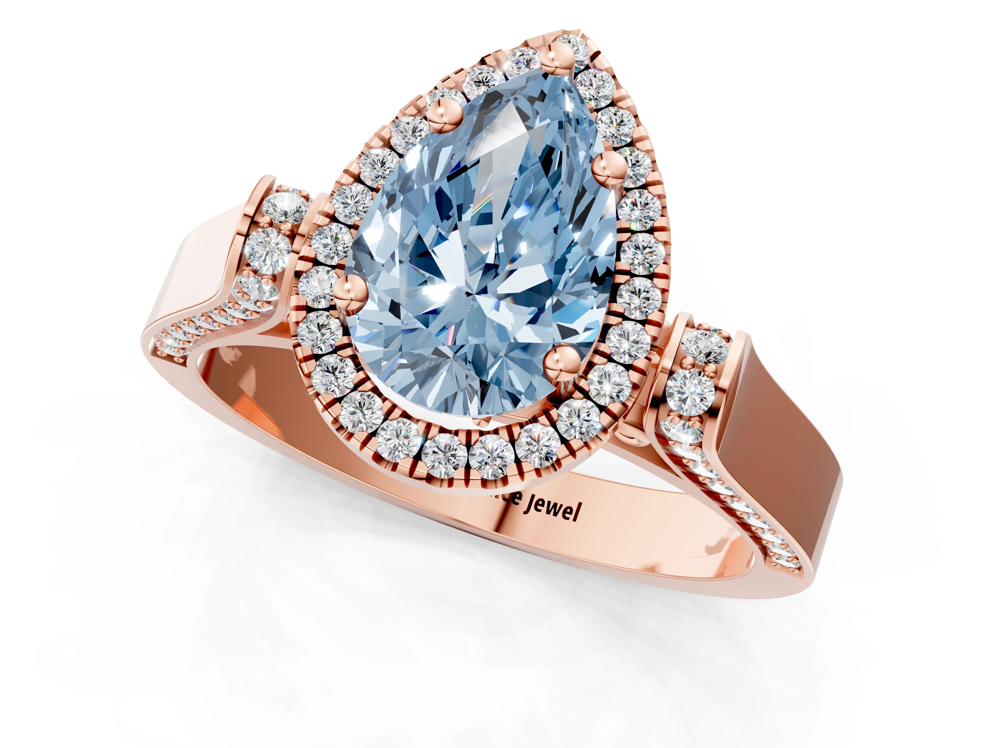 Rose gold Fancy Blue Pear Cut Halo Round Diamond Twist Band with Four-Prong Setting_1