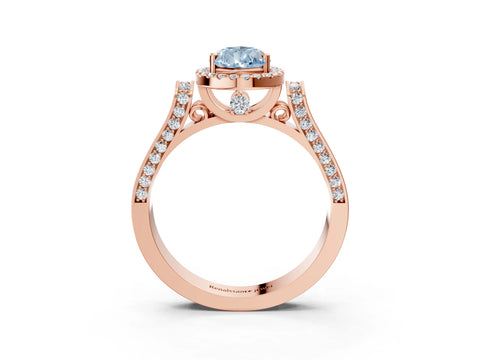 Rose gold Fancy Blue Pear Cut Halo Round Diamond Twist Band with Four-Prong Setting_3