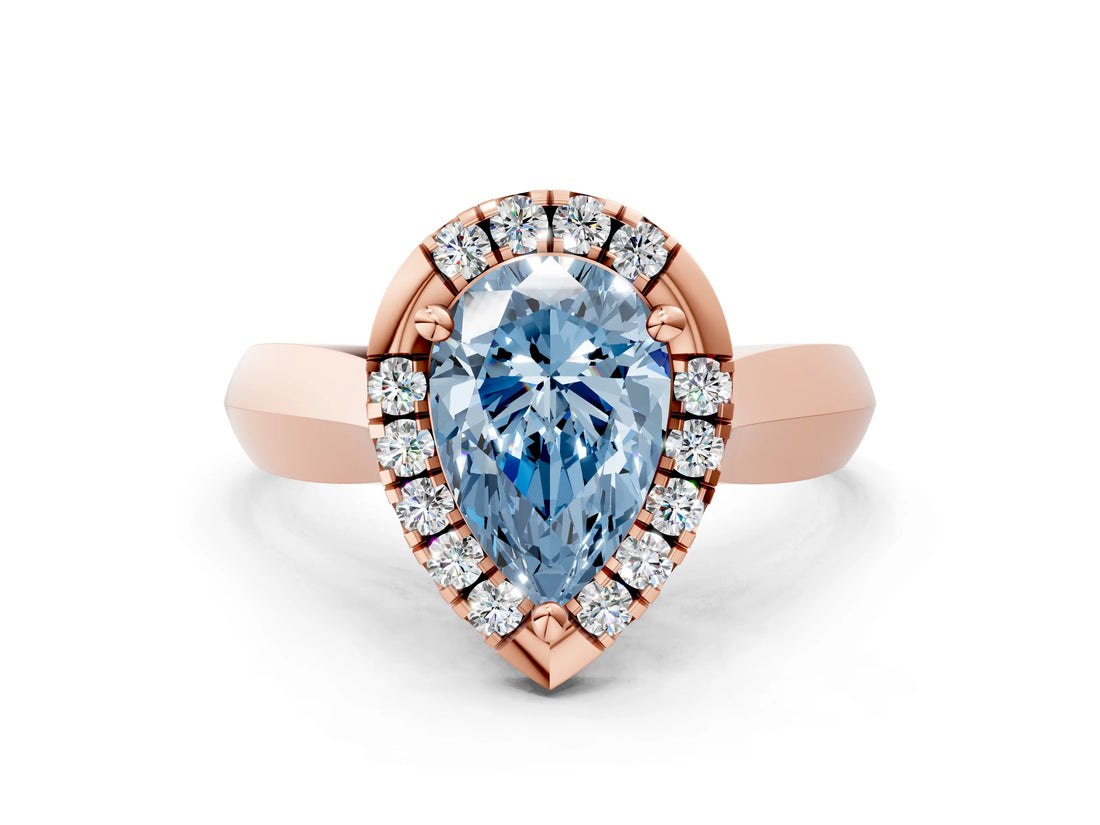 Rose gold Fancy Blue Pear  Cut Halo Solitaire Engagement Ring with Square Band and Four-Prong Setting_113