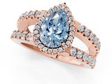 Rose gold Fancy Blue Pear  Cut Halo Split Shank Diamond Ring with Four-Prong Setting_46
