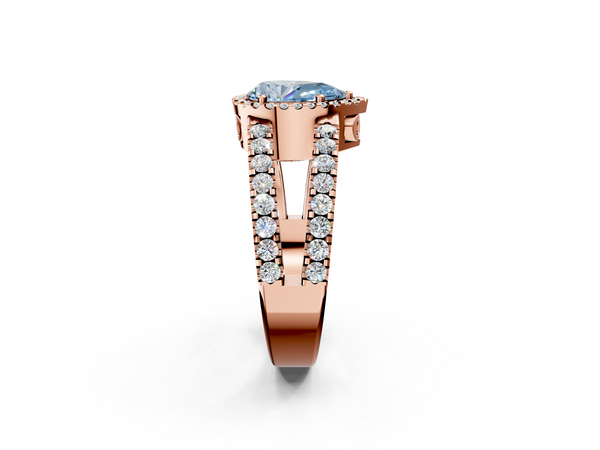 Rose gold Fancy Blue Pear  Cut Halo Split Shank Diamond Ring with Four-Prong Setting
