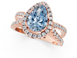 Rose gold Fancy Blue Pear  Cut Halo Split Shank Pave Set Ring_63
