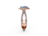 Rose gold Fancy Blue Pear  Cut Halo Split Shank Pave Set Ring_64
