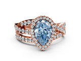 Rose gold Fancy Blue Pear  Cut Halo Split Shank Prong Setting Ring_78