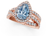 Rose gold Fancy Blue Pear  Cut Halo Split Shank Prong Setting Ring_79