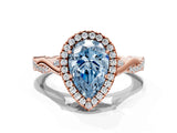 Rose gold Fancy Blue Pear Cut Halo Twist Band with Four-Prong Setting_12
