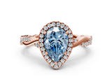 Rose gold Fancy Blue Pear  Cut Halo Twisted Band Four-Prong Ring_20