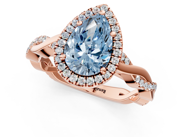 Rose gold Fancy Blue Pear  Cut Halo Twisted Band Four-Prong Ring