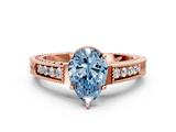 Rose gold Fancy Blue Pear  Cut Milgrain Channel Set Engagement Ring with Solitaire Prong Setting_81