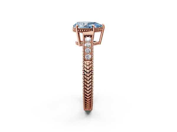 Rose gold Fancy Blue Pear Cut Diamond Engagement Ring with Milgrain Channel Set Band and Prong Setting