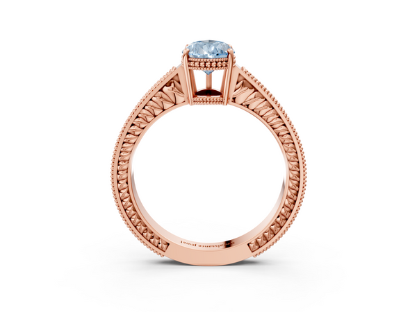 Rose gold Fancy Blue Pear Cut Diamond Engagement Ring with Milgrain Channel Set Band and Prong Setting