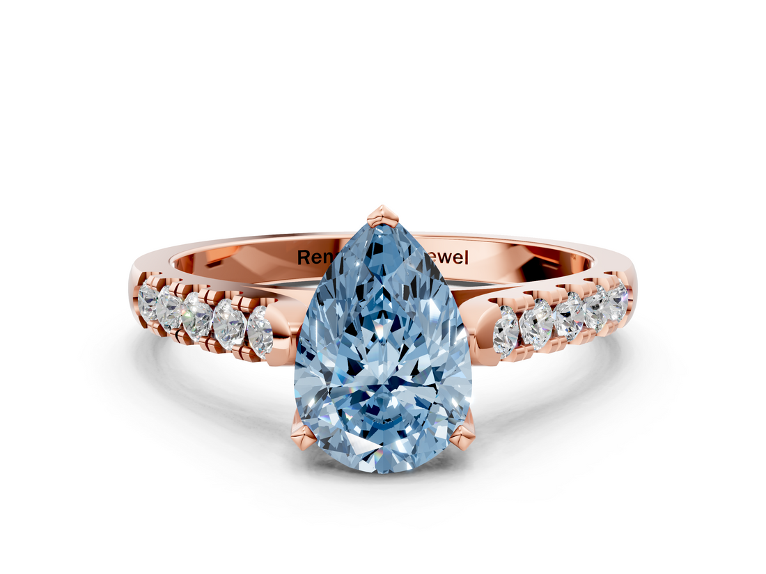 Rose gold Fancy Blue Pear  Cut Pavé Band Solitaire Ring with Four-Prong Setting_25