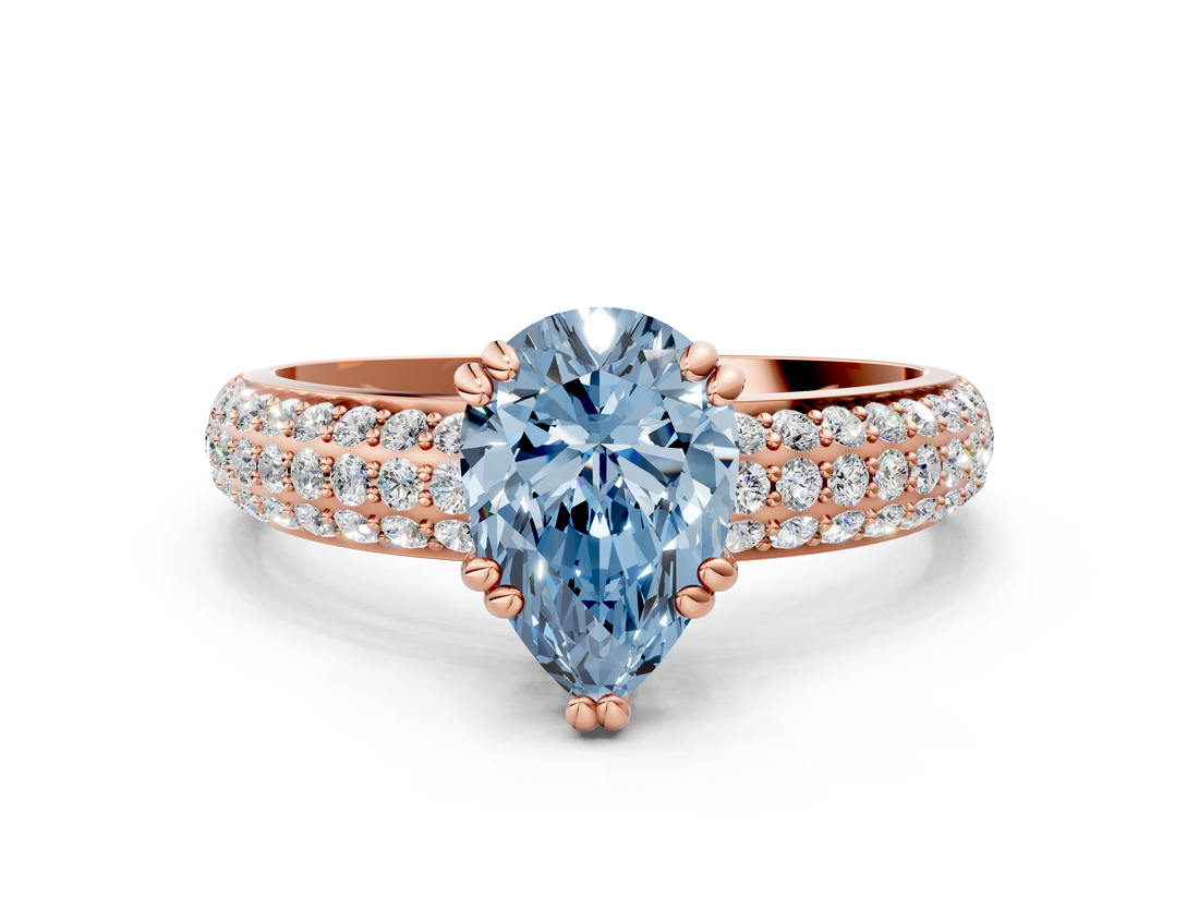 Rose gold Fancy Blue Pear  Cut Pave Diamond Engagement Ring with Channel Set Band and Four-Prong Setting_20