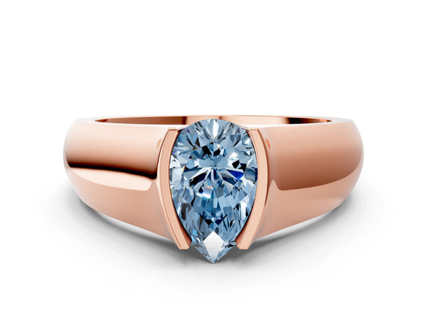 Rose Gold Pear-Shaped Half Bezel Engagement Ring Setting for Fancy Blue Center - Design RJ-777
