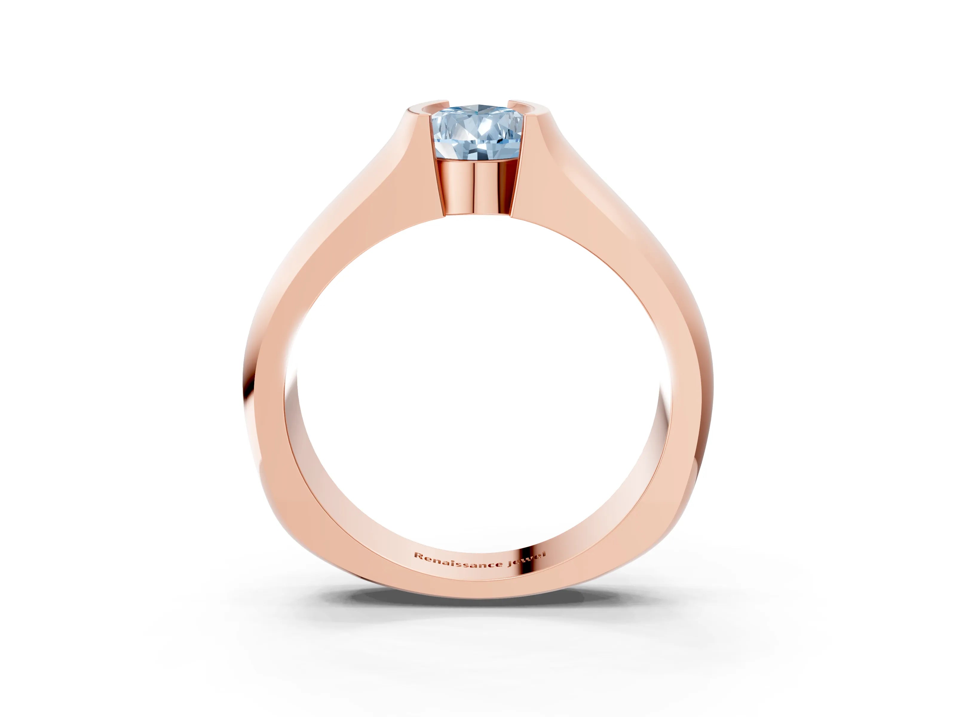 Rose gold Fancy Blue Pear Cut Solitaire Bezel Set Diamond Ring with Wide Band_3