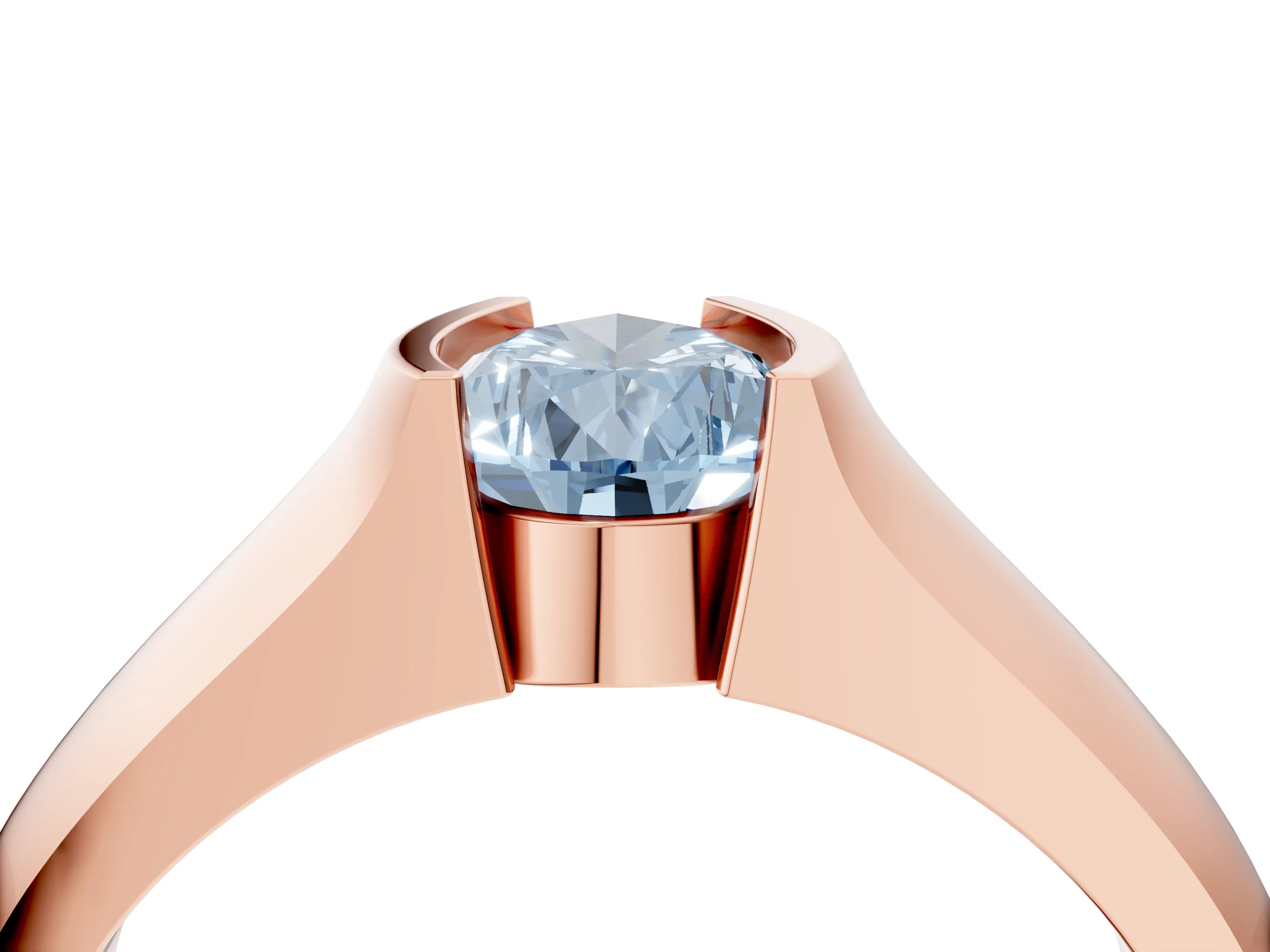 Rose gold Fancy Blue Pear Cut Solitaire Bezel Set Diamond Ring with Wide Band_4