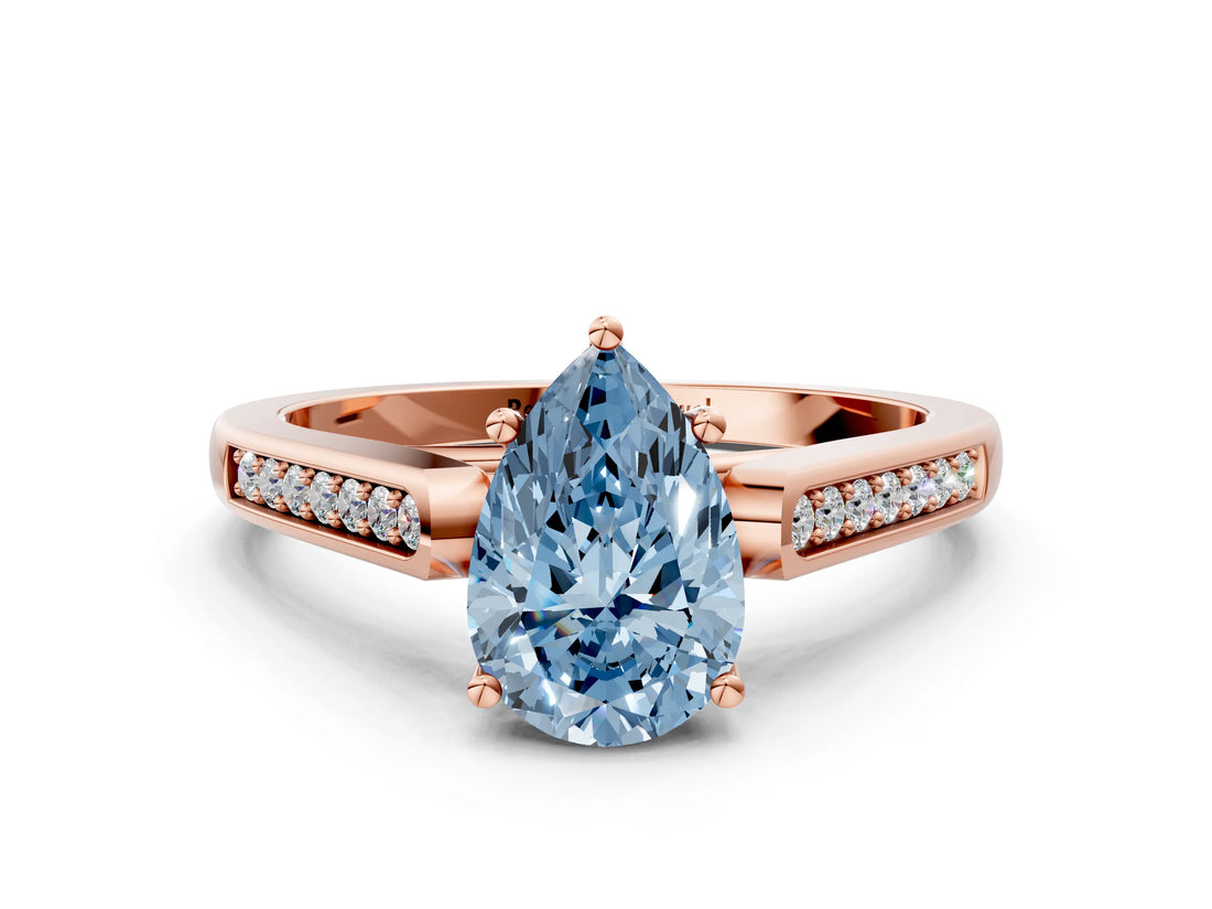 Rose gold Fancy Blue Pear Cut Solitaire Cathedral Diamond Engagement Ring with Channel-Set Band and Four-Prong Setting_3
