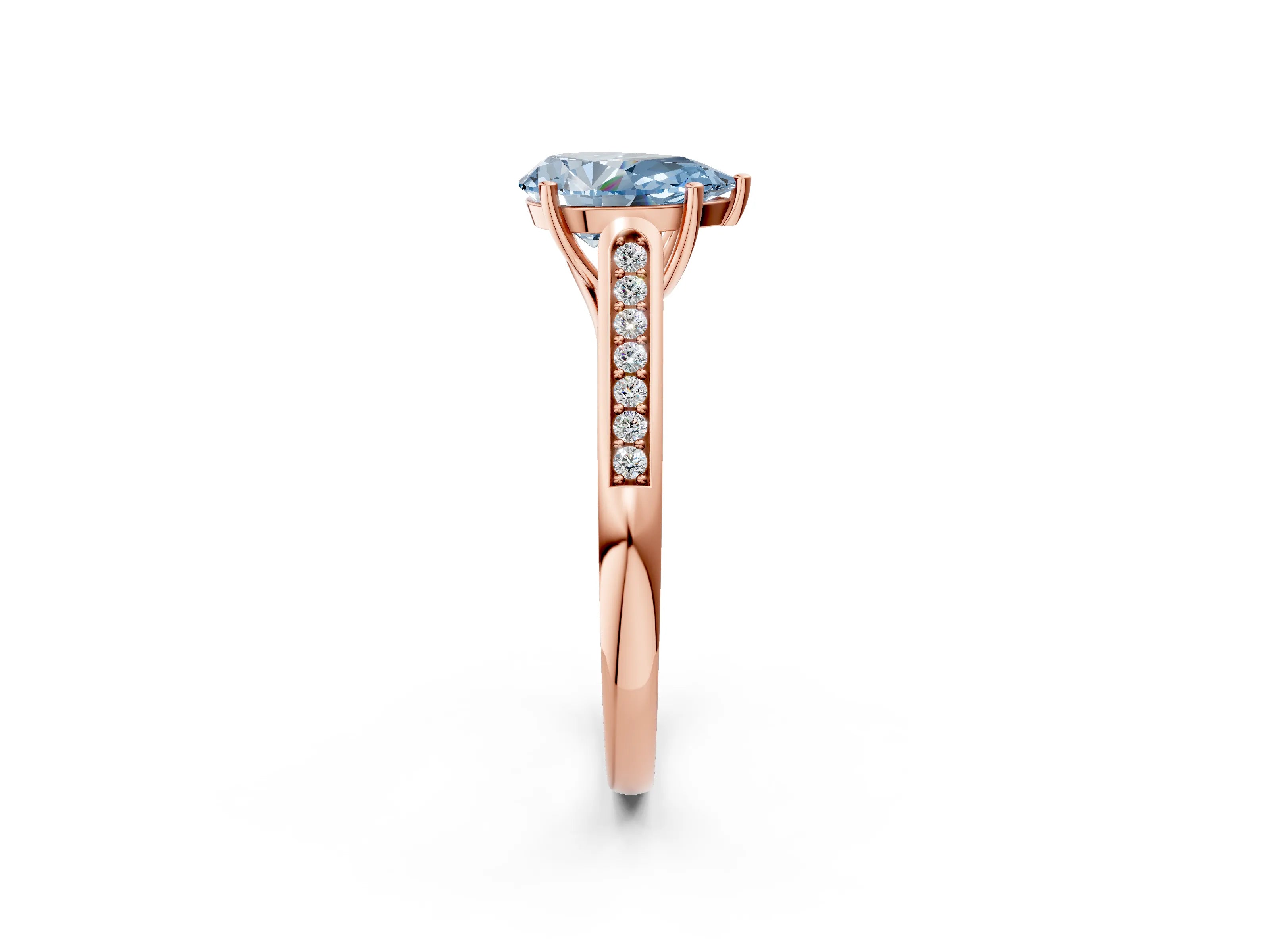 Rose gold Fancy Blue Pear Cut Solitaire Cathedral Diamond Engagement Ring with Channel-Set Band and Four-Prong Setting_5