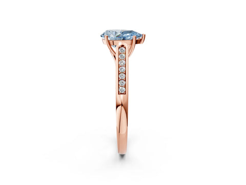 Rose gold Fancy Blue Pear Cut Solitaire Cathedral Diamond Engagement Ring with Channel-Set Band and Four-Prong Setting_5