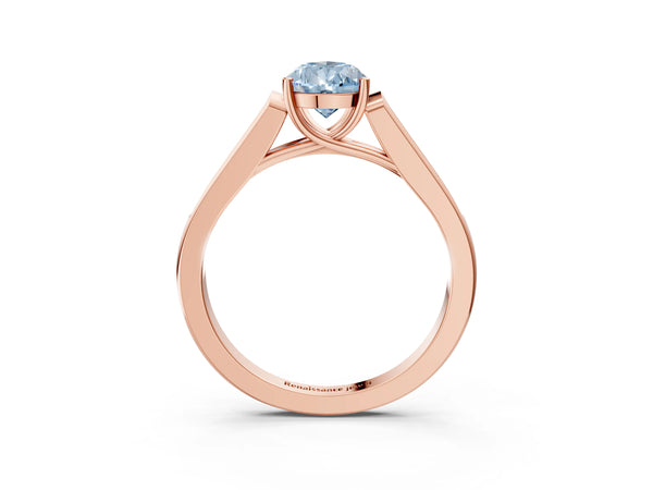 Rose gold Fancy Blue Pear Cut Solitaire Cathedral Diamond Engagement Ring with Channel-Set Band and Four-Prong Setting