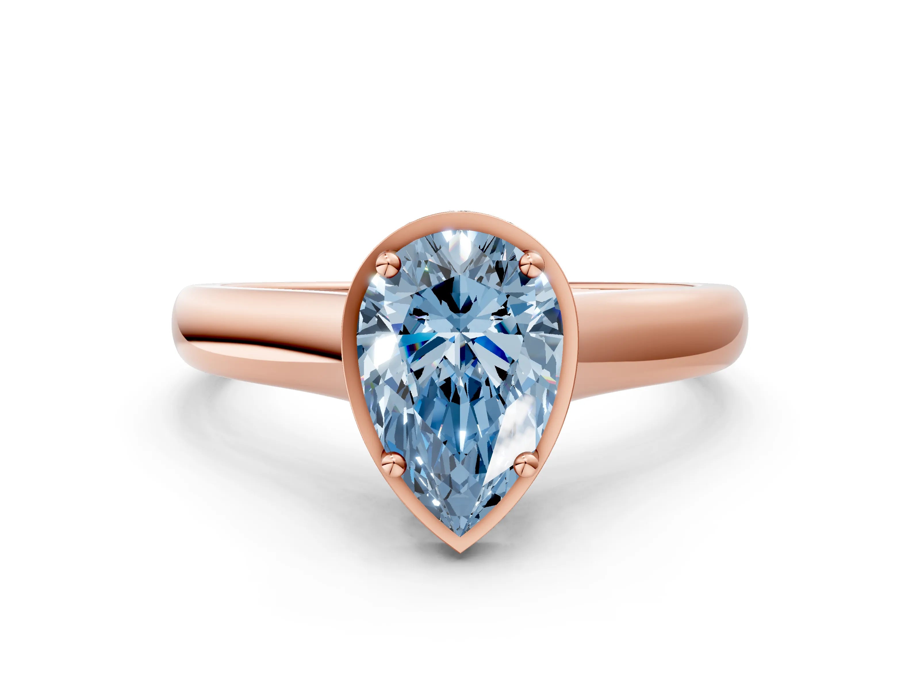 Rose gold Fancy Blue Pear Cut Solitaire Diamond Engagement Ring with Four-Prong Setting and Tapered Band