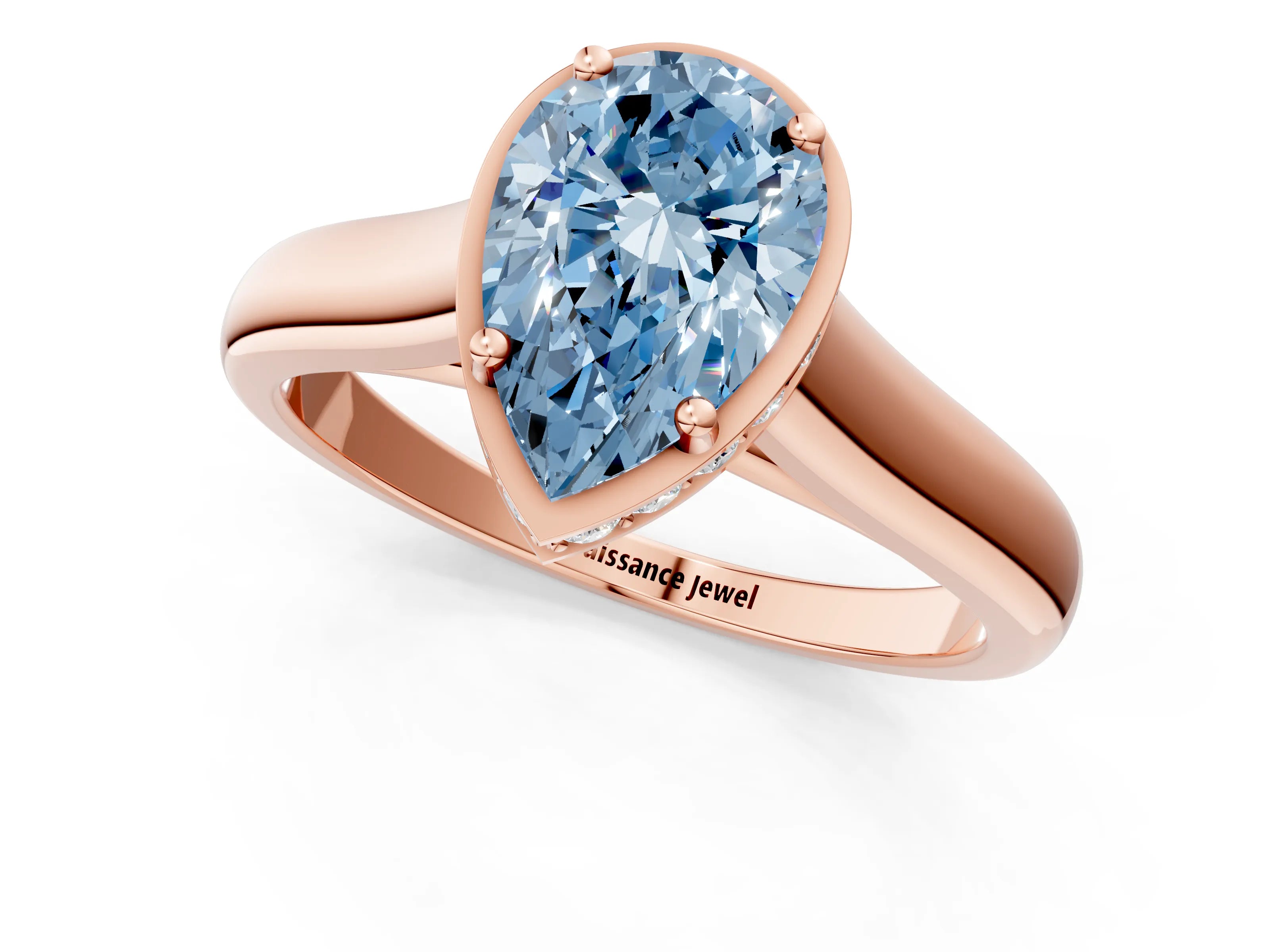 Rose gold Fancy Blue Pear Cut Solitaire Diamond Engagement Ring with Four-Prong Setting and Tapered Band_1